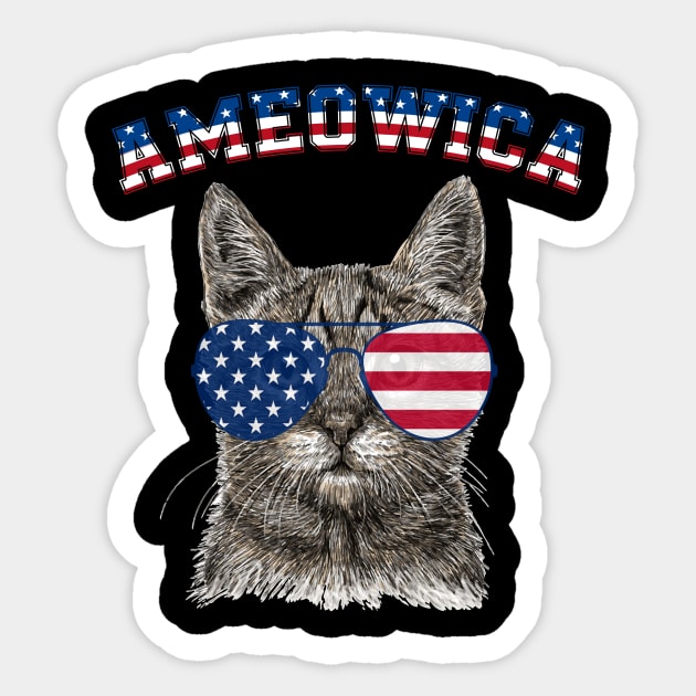 Ameowica Meow Cat American Flag 4th of July Patriotic Sticker by Kaileymahoney